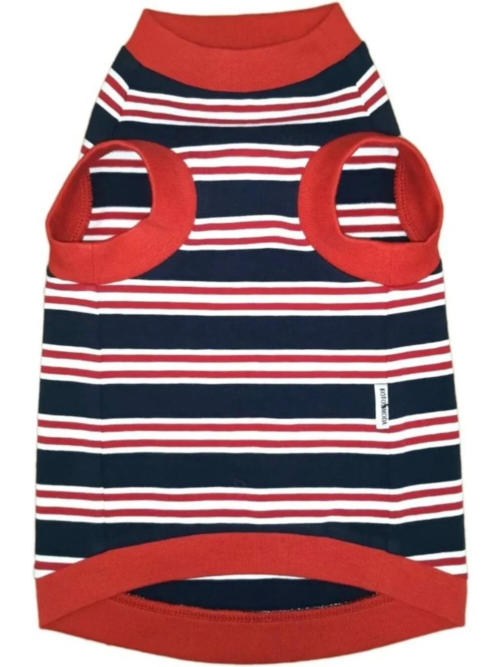 Cute Cat T-Shirt in Dark Blue, Red & White Stripes - XS Size, Stylish Pet